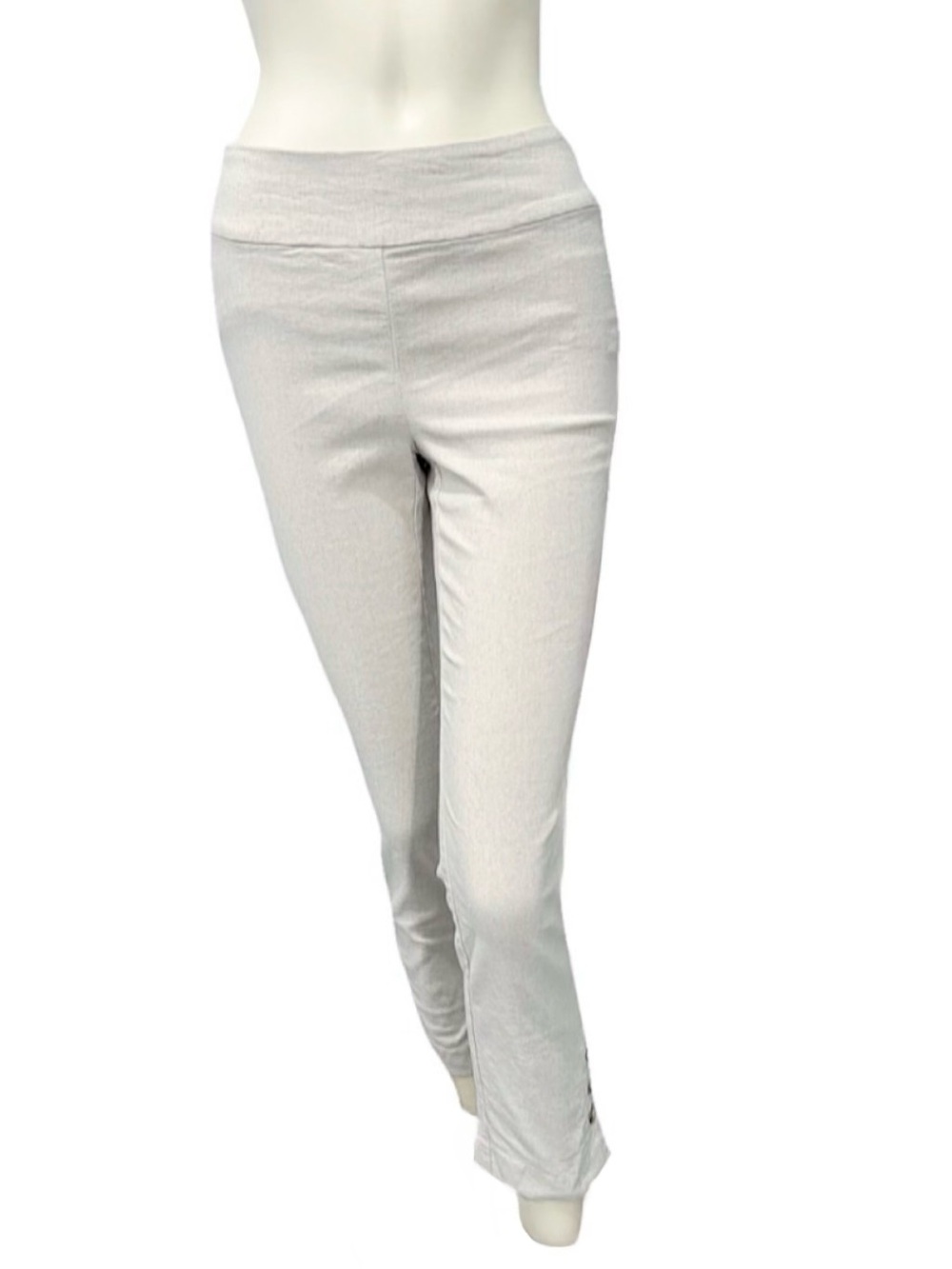 UP! Pants Cream Linen Blend Pull-On Ankle Pants Size 4 (US) Button Hem Stretch